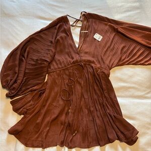 Free People Burnt Orange Puffy Sleeve Dress